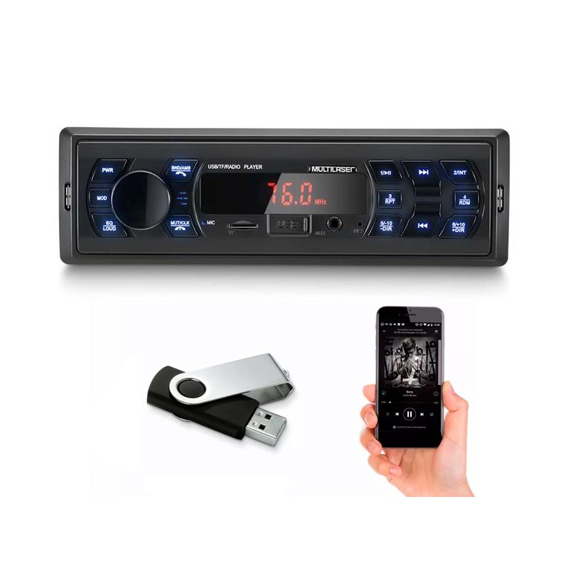 Rádio Automotivo Player MP3 / Bluetooth com Pendrive 8GB Multilaser