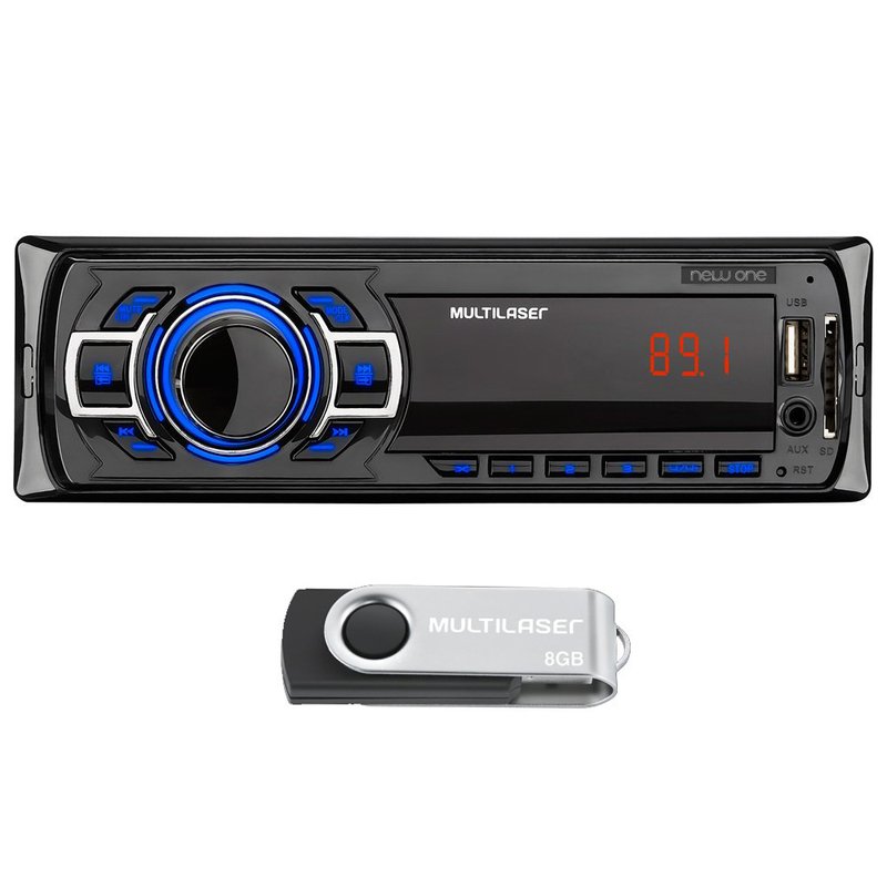 Rádio Automotivo MP3 / USB / SD / AUX / FM com Pendrive 8GB Multilaser