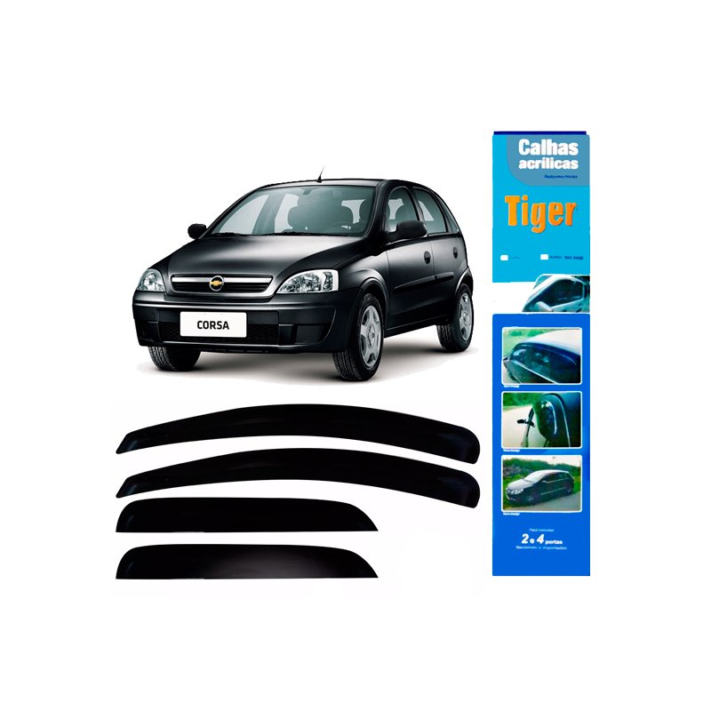 Calha de Chuva Automotivo Novo Corsa Hatch / Sedan 2003 em diante 4 Portas GM3494 Tiger