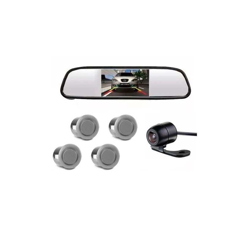 sensor estacionamento tech one prata com camera re e retrovisor com display