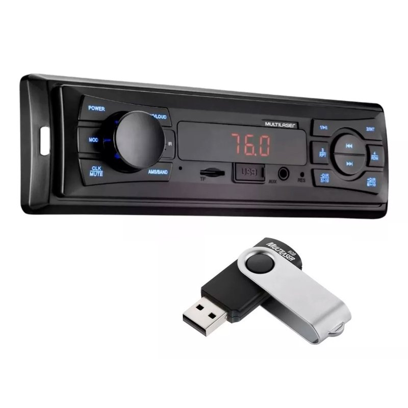 Rádio Automotivo Vibe MP3 + Pendrive 8GB 4x25W FM / SD / USB / AUX Multilaser