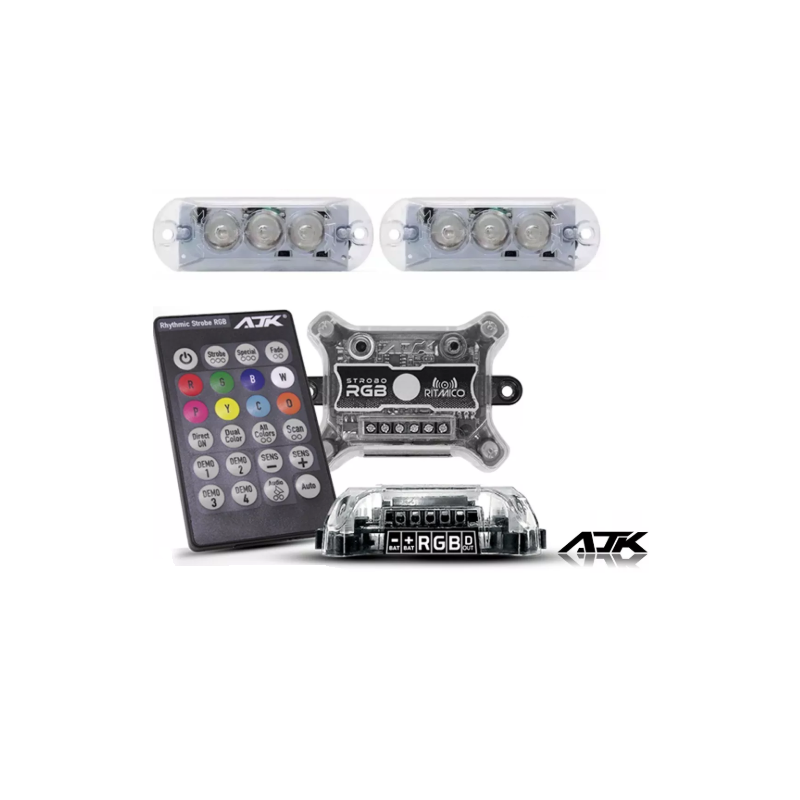 Kit Iluminação Automotivo Strobo Rgb 8 Cores Ritmico AJK Sound