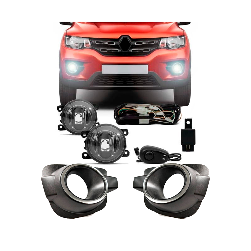 kit farol milha kwid completo cromado