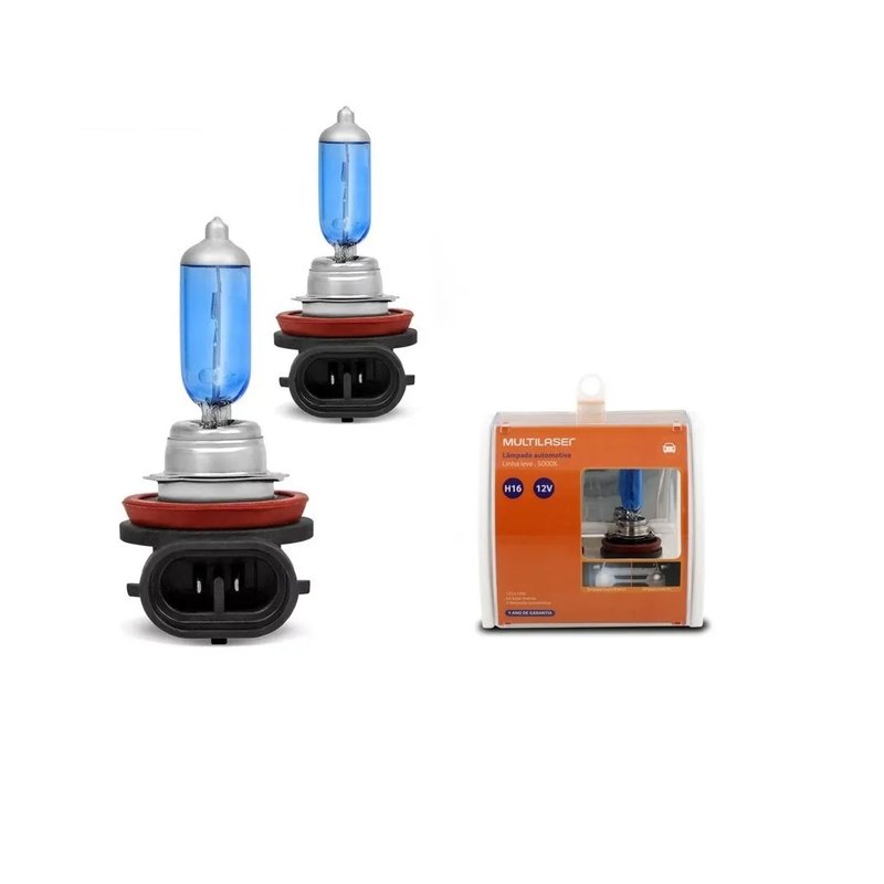 Par de Lâmpadas Super Branca Multilaser H16 5000k Efeito Xenon