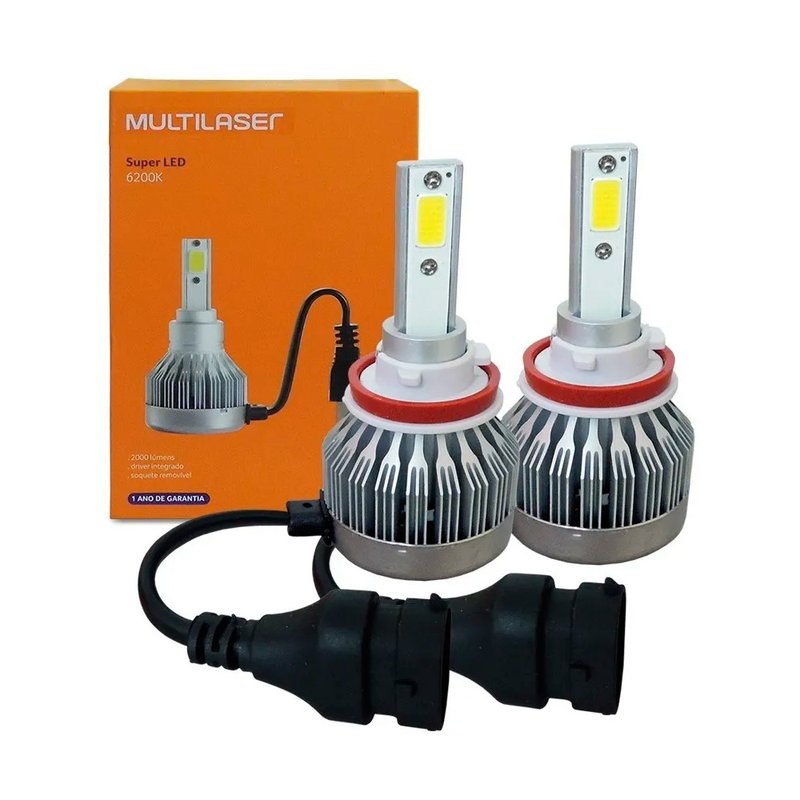 kit lampada super branca led multilaser h8 12v 6200k au827 2