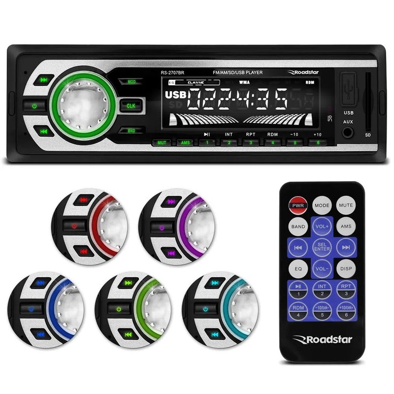 radio automotivo rs2707br aux sd usb player roadstar