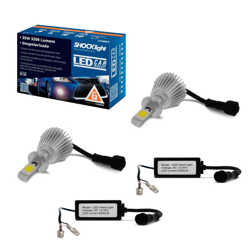 kit lampada led h3 6000k 12v 24v 32w shocklight sll 10003