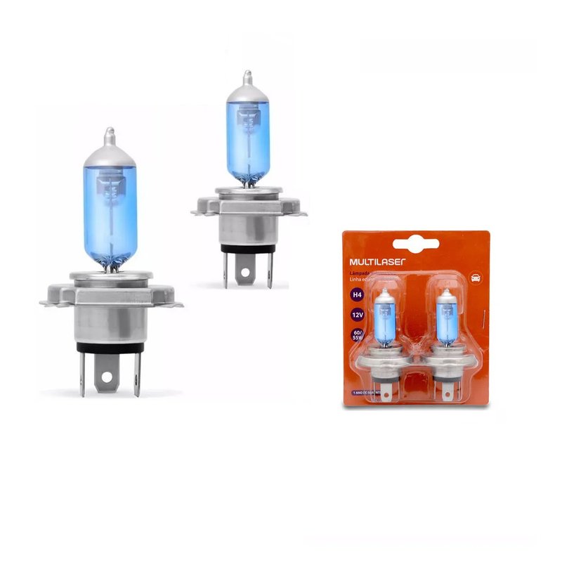 Par de Lâmpadas Super Branca Multilaser H4 5000k Efeito Xenon