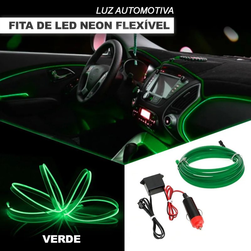 fita neon flexivel automotiva para interiores shocklight escolha a cor