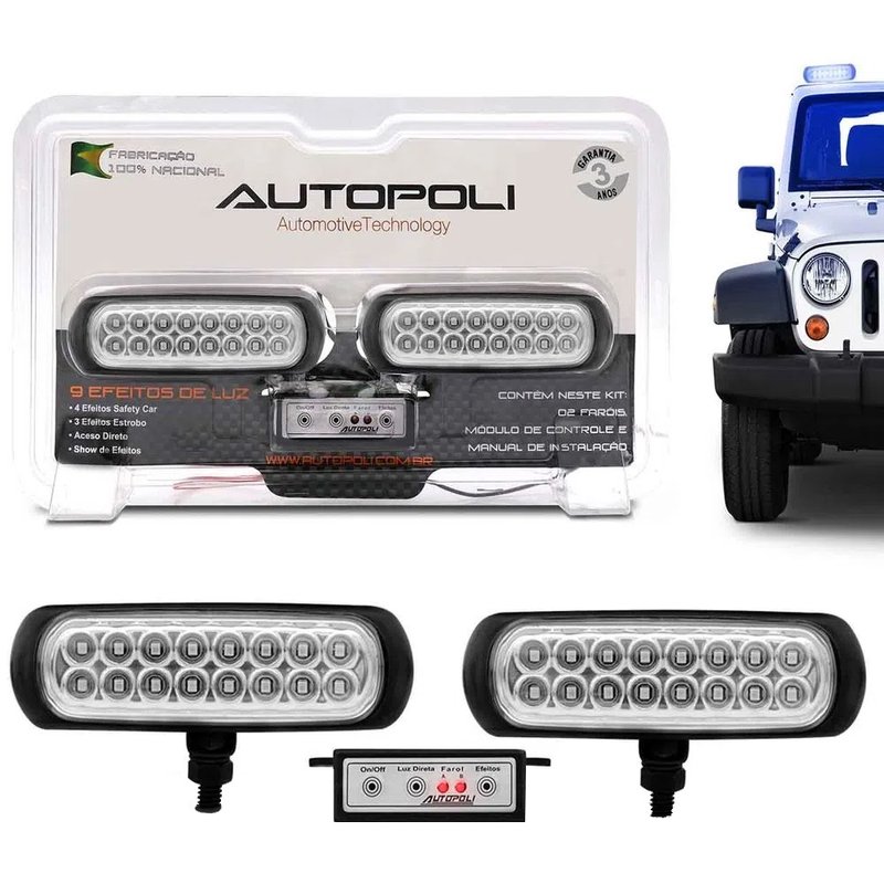 farol de milha auxiliar 19 leds branco strobo ap954 autopoli
