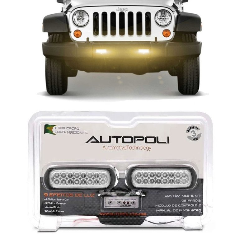 farol de milha auxiliar 19 leds amarelo strobo ap952 autopoli