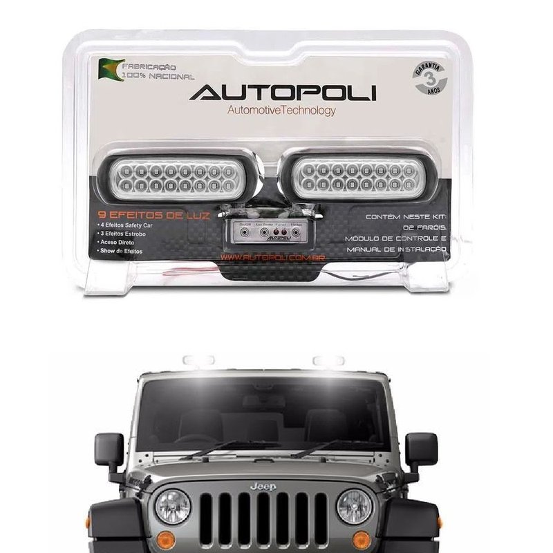 farol de milha auxiliar 16 leds branco strobo ap954 autopoli