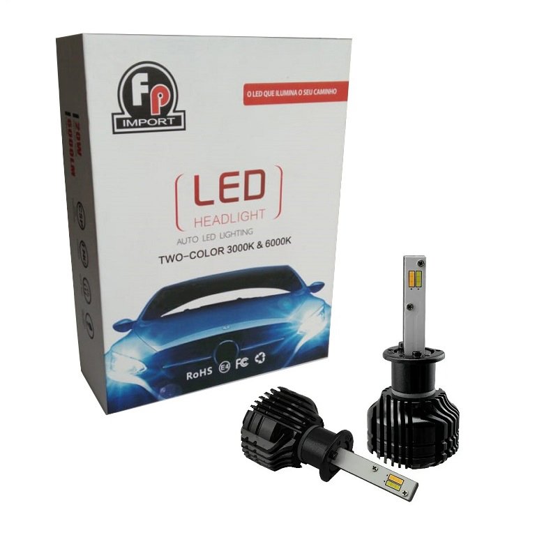 kit lampada led 2 cores 6000lm 3000k 6000k fp import 2