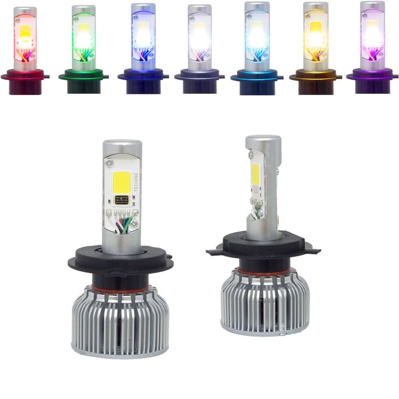 kit lampada led rgb h4 6000k controlador bluetooth techone