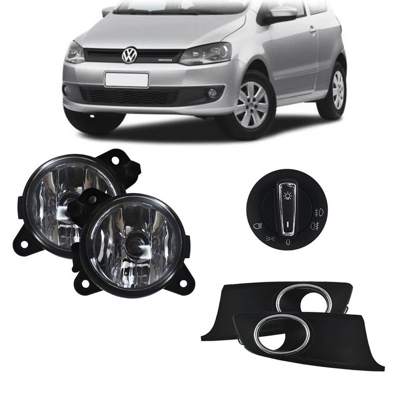 kit farol de milha fox 2014 moldura cromada botao redondo original importado suns