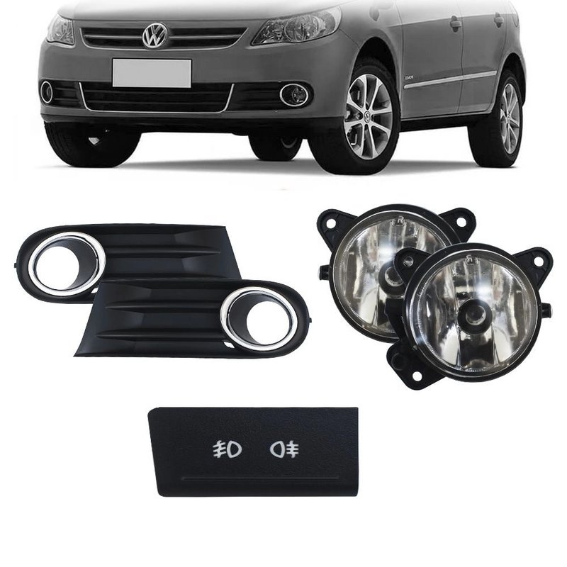 kit farol de milha gol g5 moldura cromada botao original importado suns