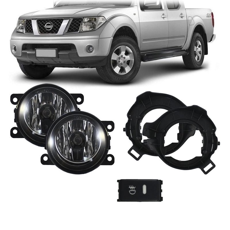 kit farol de milha nissan frontier 2008 a 2012 moldura e botao original importado suns