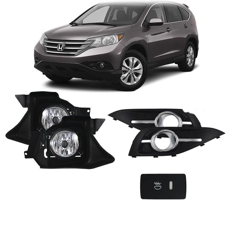 kit farol de milha cr v 2012 a 2015 moldura filete cromado botao original importado suns