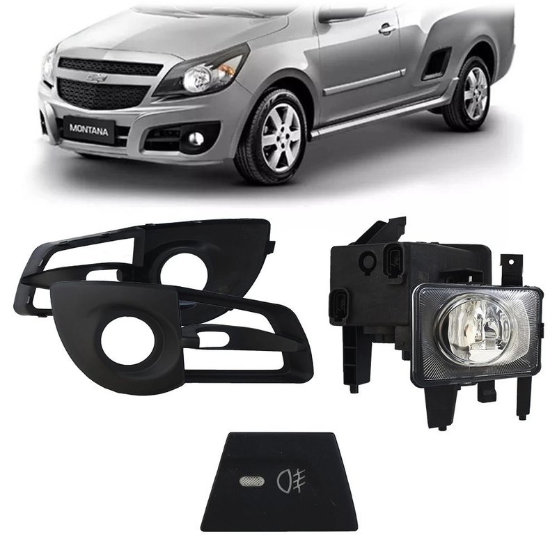 kit farol de milha chevrolet montana 2011 a 2015 moldura e botao original importado suns