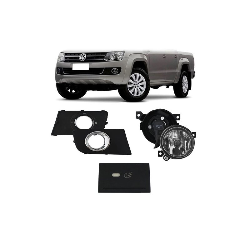 kit farol de milha vw amarok 2010 a 2016 moldura cromada botao original importado suns