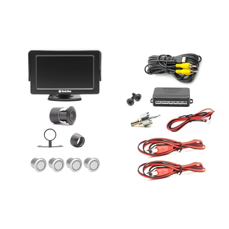 sensor de estacionamento com monitor e camera flex prata techone