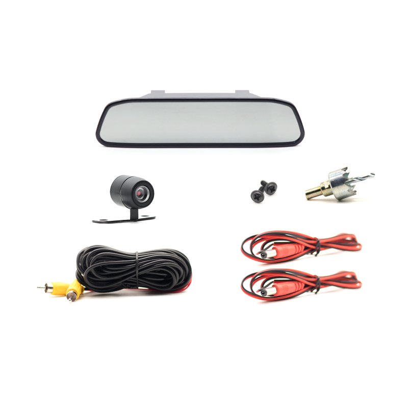 kit retrovisor visor lcd 4 3 com camera de re borboleta code 2