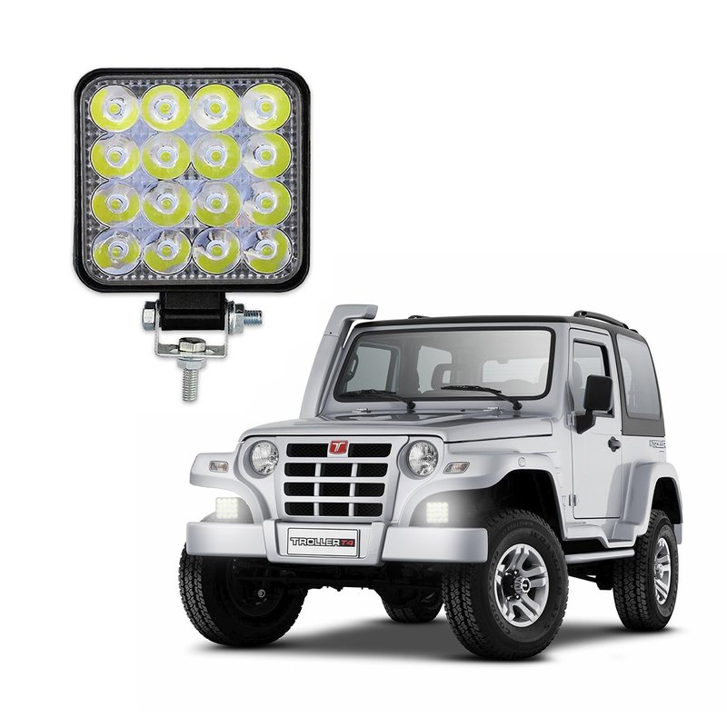 mini farol de milha auxiliar slim 48w universal 16 leds quadrado r8 headlight