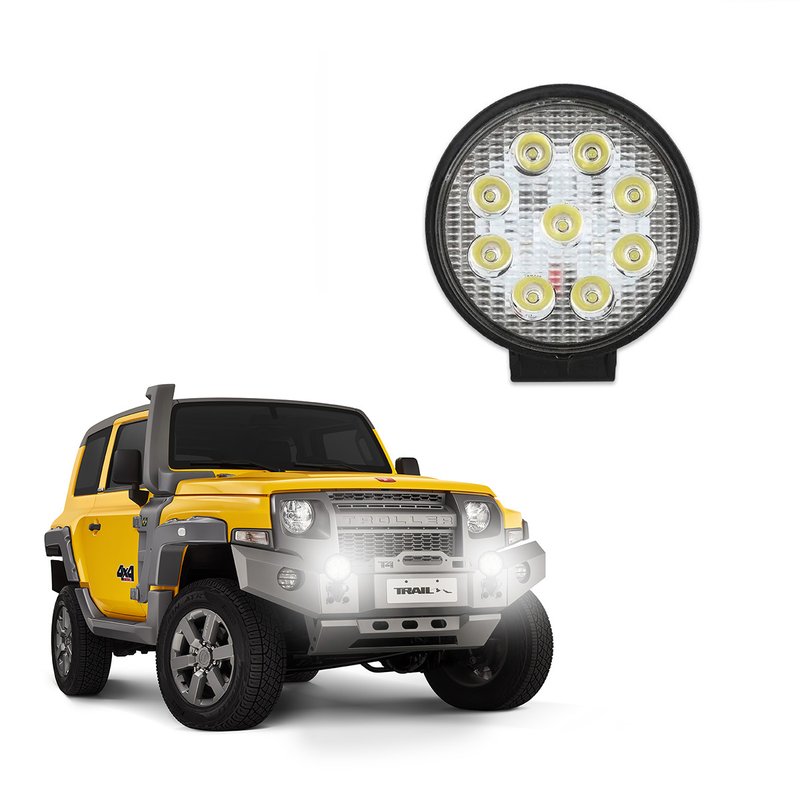 farol de milha auxiliar slim 27w universal 9 leds redondo r8 headlight
