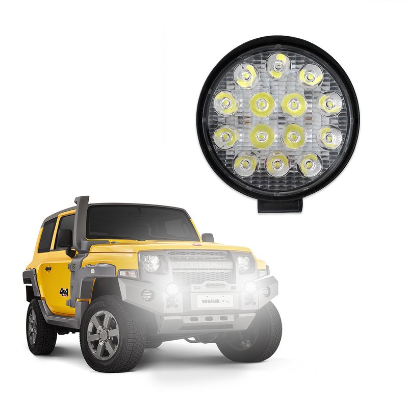 farol de milha auxiliar slim 42w universal 14 leds redondo r8 headlight