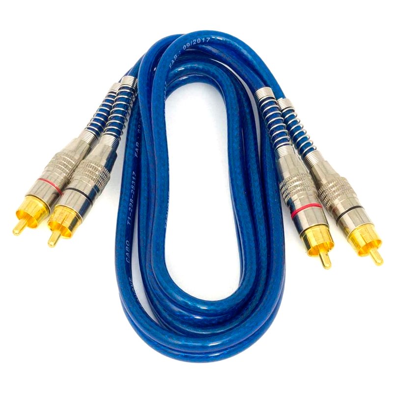 cabo rca svart 1 metro plug metal cor azul 5mm techone 1