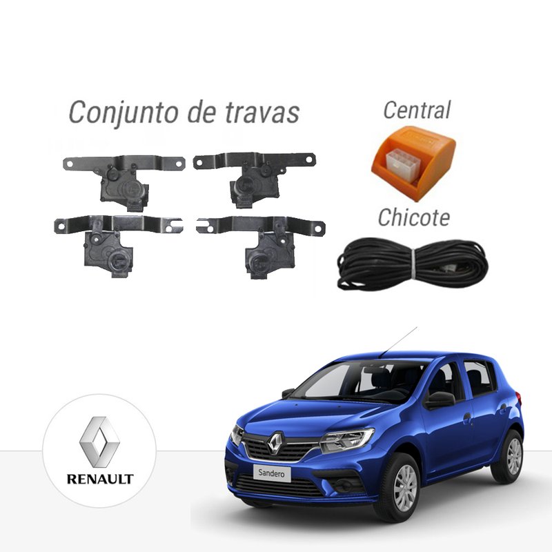Kit Trava Elétrica Dedicada Renault Novo Sandero / Novo Logan 4 Portas Tragial paktrnmn004