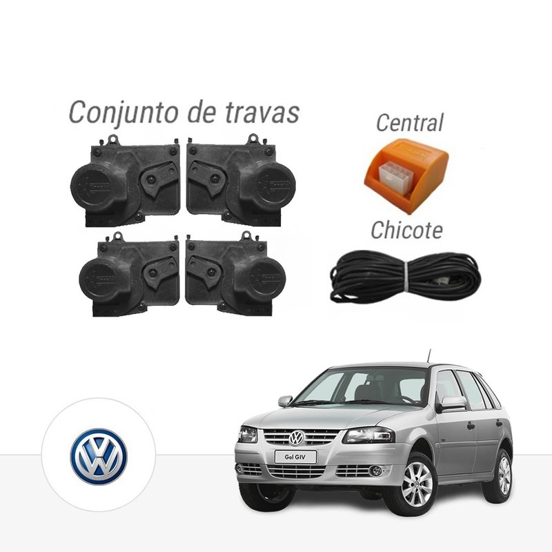 Kit Trava Elétrica Volkswagen Gol / Parati 2001 em Diante 4 Portas Tragial paktvwmn003