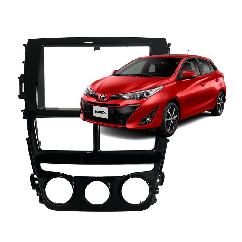 Moldura 2 Din Painel Toyota Yaris 2018 à 2021 com Ar Analógico Fiamon - Black Piano