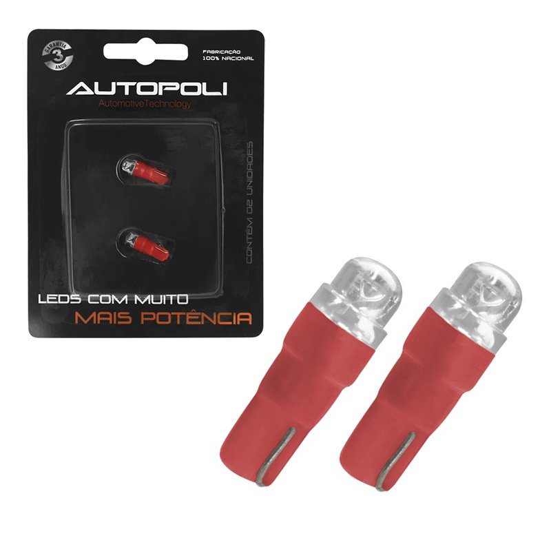 Par Lâmpada LED Esmagadinha T5 para Painel 12V Autopoli vermelha