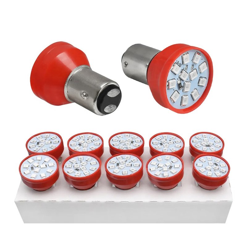 Kit Lâmpada LED 2 Polos 5W/21W 12V Base BAY15D Autopoli 10 Unidades  vermelho