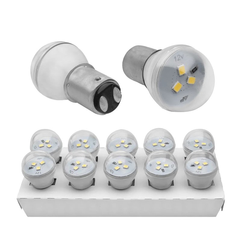 Kit Lâmpada LED Bulb 2 Polos 3W 12V Base BAY15D 10 Unidades Autopoli A branco