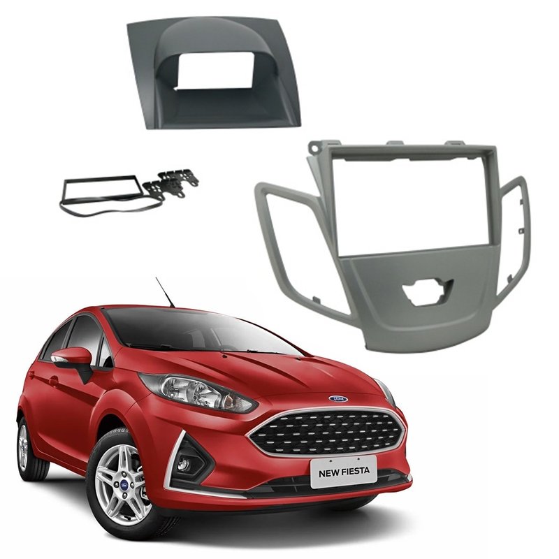 Moldura 2 Din Painel New Fiesta 2014 à 2019 Nacional Fiamon - 3139 Prata