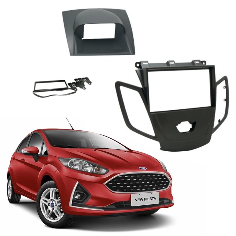 Moldura 2 Din Painel New Fiesta 2014 à 2019 Nacional Fiamon - 3139 Preto