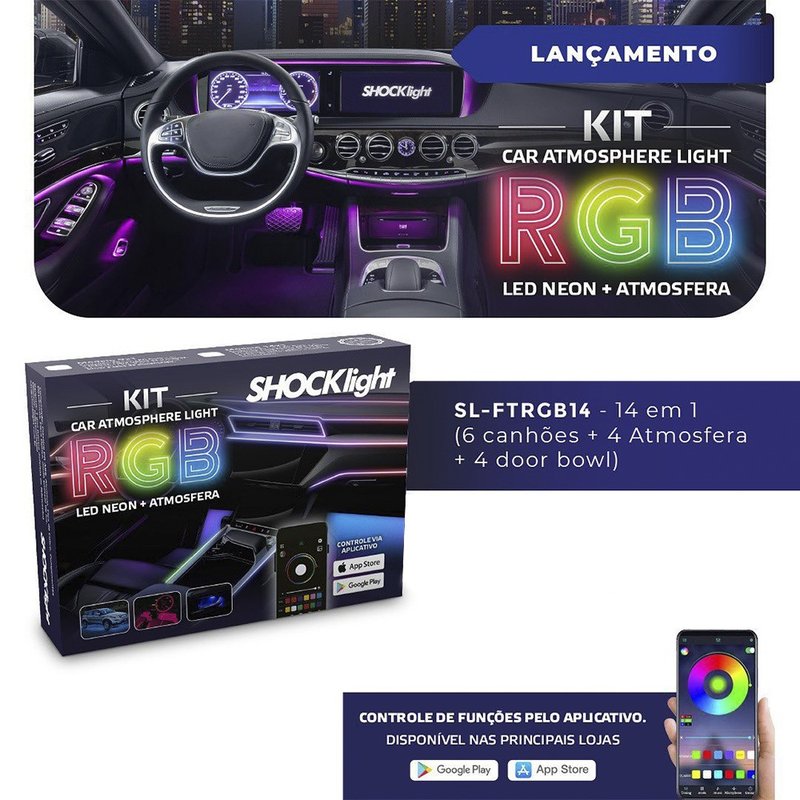 Kit Iluminação 14X1 Automotiva Atmosphere RGB Light + Led Neon Shockligh
