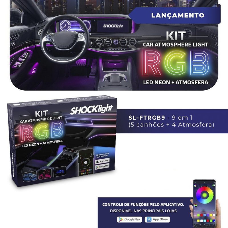 Kit Iluminação 9X1 Automotiva Atmosphere RGB Light + Led Neon Shocklight