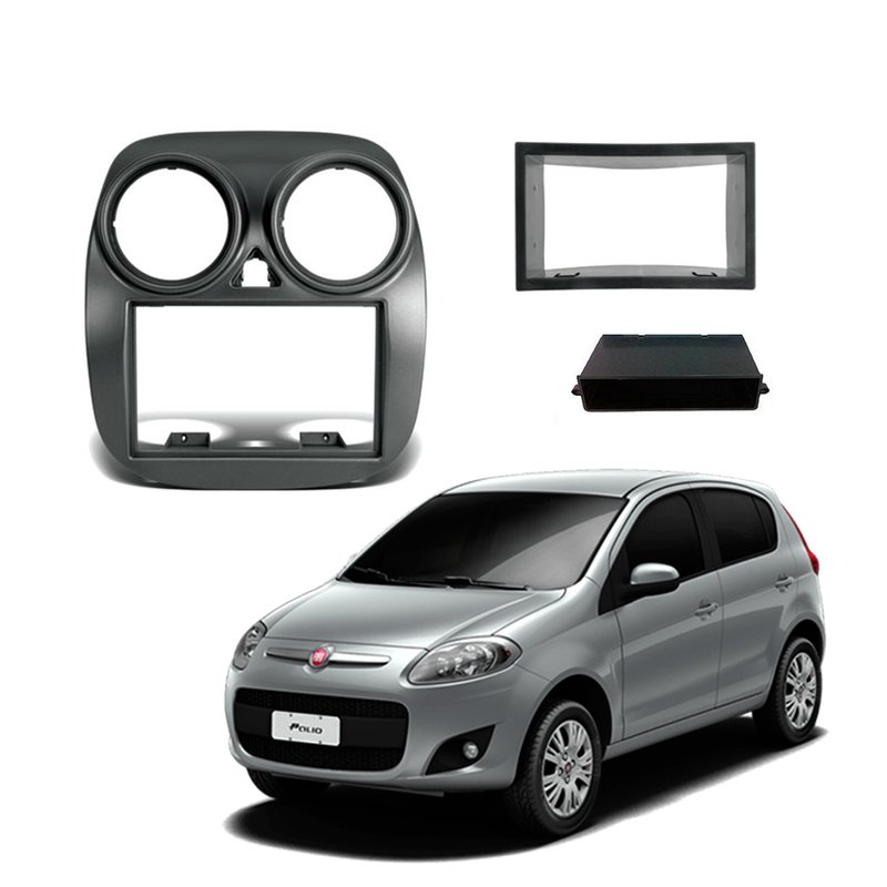 Moldura 2 Din Painel Fiat Palio 2012 à 2018 7176G Ludovico - Grafite Escuro Brilhante