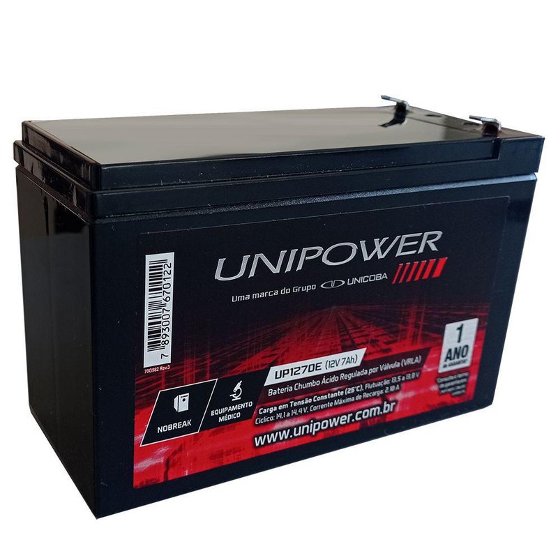 bateria estacionaria no break 7ah 12v up1270e unipower 2