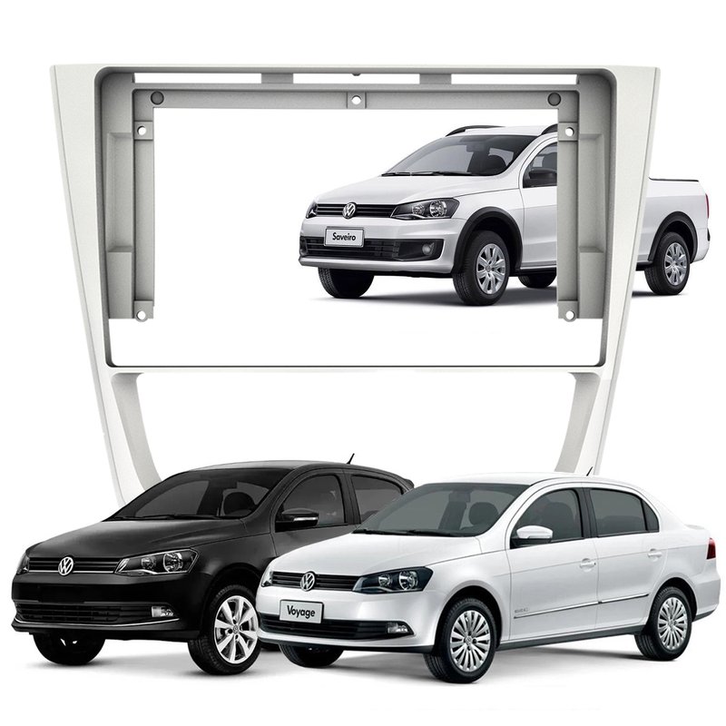 Moldura Painel 9 Polegadas VW Gol Saveiro Voyage G6 2012 à 2015 Fiamon - 4268 - Prata