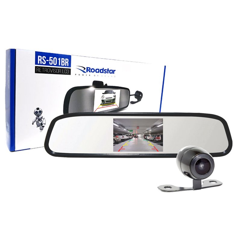 Kit Retrovisor Tela 4.3 e Câmera RS501 Mic DVR LCD Universal Roadstar 1