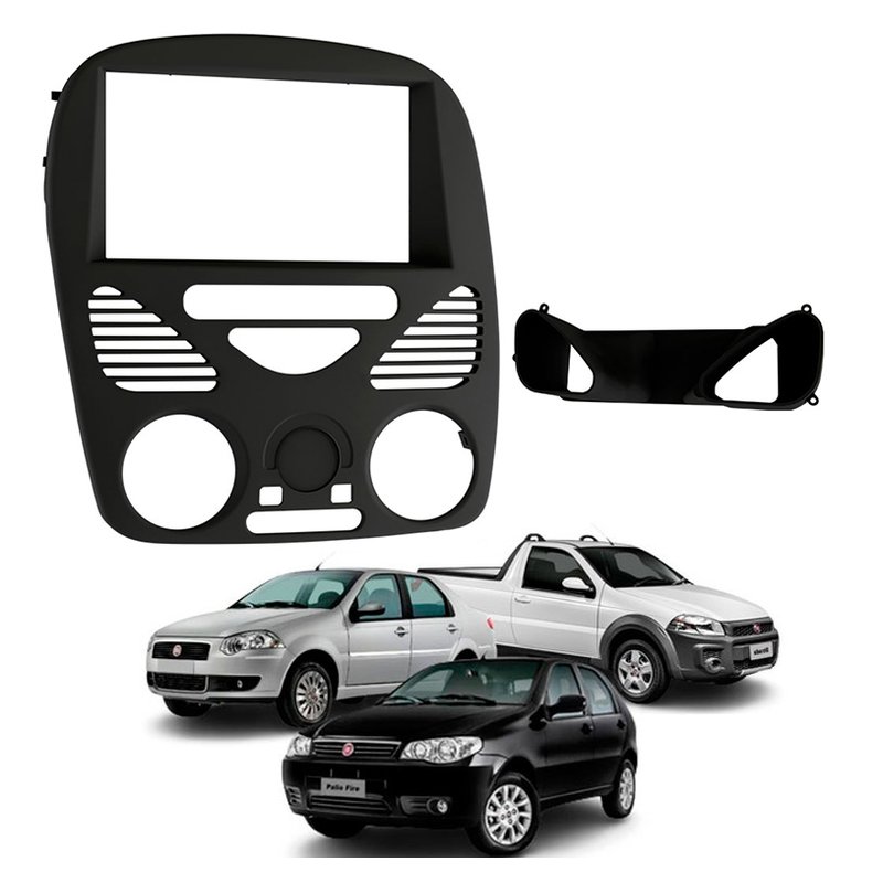 Moldura 2 Din Fiat Palio G2 / Siena 1.0 / Strada 1.4 MPI Fire 2002 - 2014 Fiamon - 4280 - Cpreto fosco