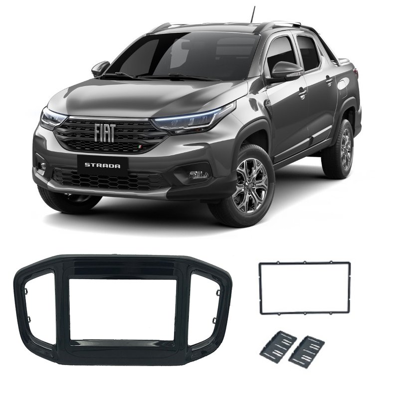 Moldura 2 Din Nova Fiat Strada 2021 Fiamon - 4222 - Black Piano