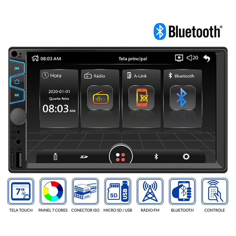 Multimídia 2 DIN MP5 7" Bluetooth RS405BR Plus Roadstar