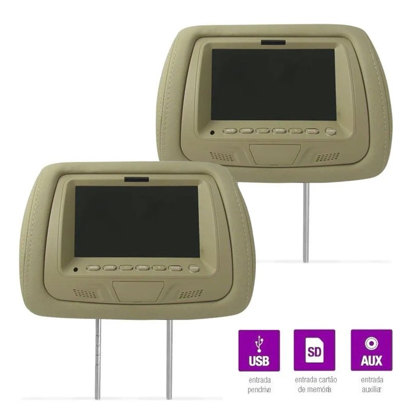 par encosto cabeca universal com tela lcd 7 polegadas bege rx721ps rayx