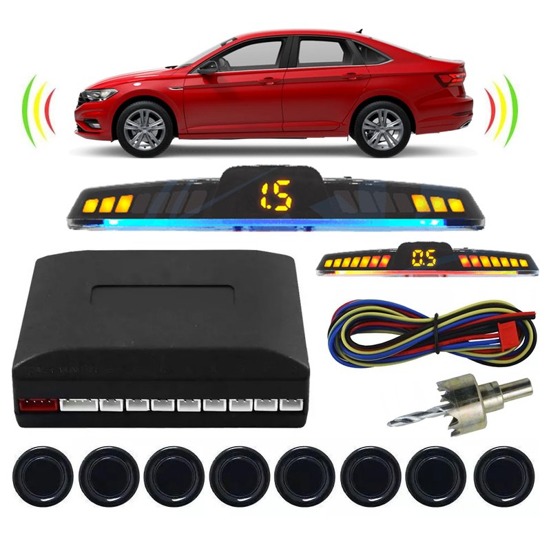 Sensor Estacionamento 8 pontos Dianteiro Traseiro Universal Rayx preto brilho
