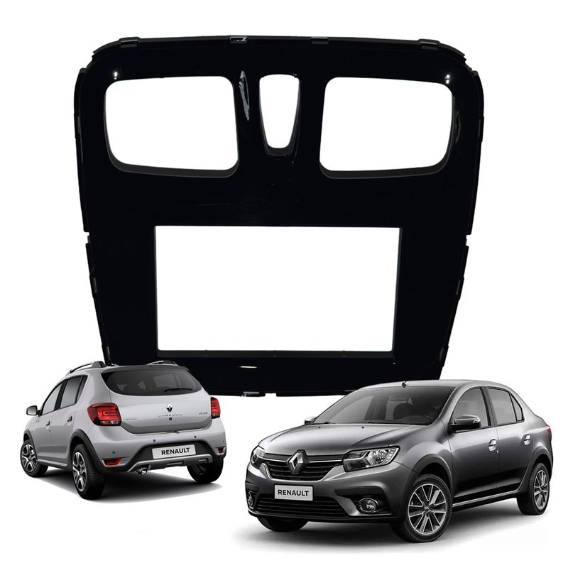 moldura 2 din para renault logan sandero 2016 a 2020 fiamon 3324 black piano